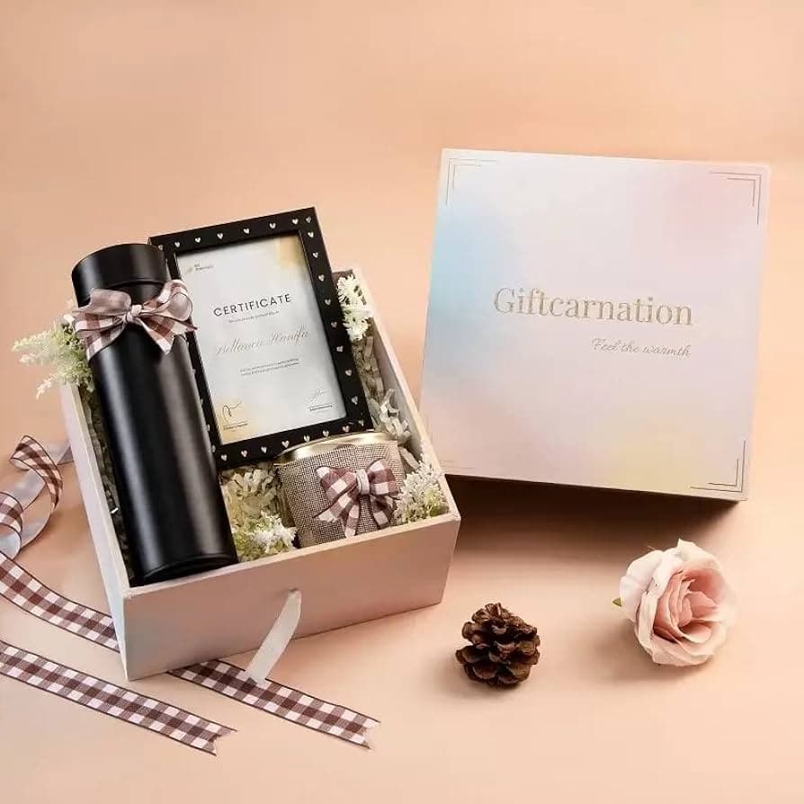 Corporate gift hamper with certificate and branded packaging